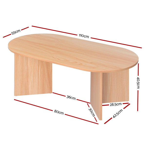 Coffee Tables Artiss Coffee Table Oval 110Cm Pine Alva