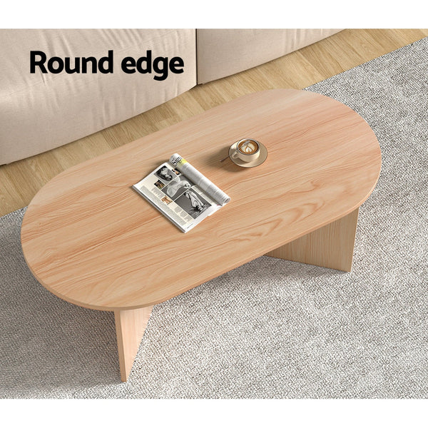 Coffee Tables Artiss Coffee Table Oval 110Cm Pine Alva