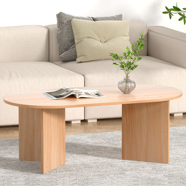 Coffee Tables Artiss Coffee Table Oval 110Cm Pine Alva