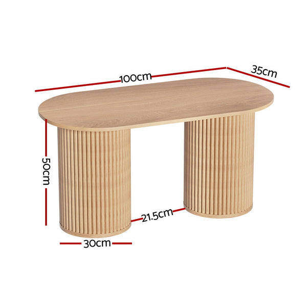 Coffee Tables Artiss Coffee Table Oval 100Cm Pine Samuel