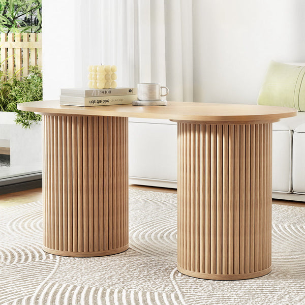 Coffee Tables Artiss Coffee Table Oval 100Cm Pine Samuel