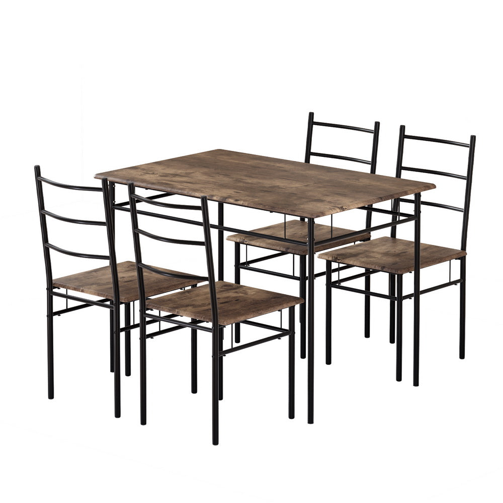 Dining Tables Artiss Dining Table And Chairs Set 5Pcs Industrial Wooden Metal Desk Walnut