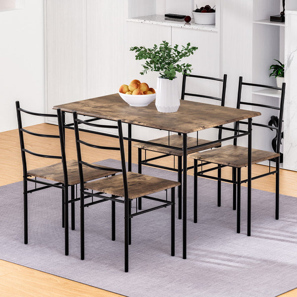 Dining Tables Artiss Dining Table And Chairs Set 5Pcs Industrial Wooden Metal Desk Walnut