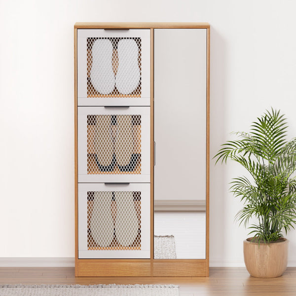 Shoe Cabinets Artiss Mirror Shoe Cabinet White Mesh