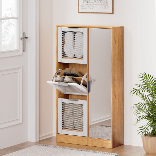 Shoe Cabinets Artiss Mirror Shoe Cabinet White Mesh