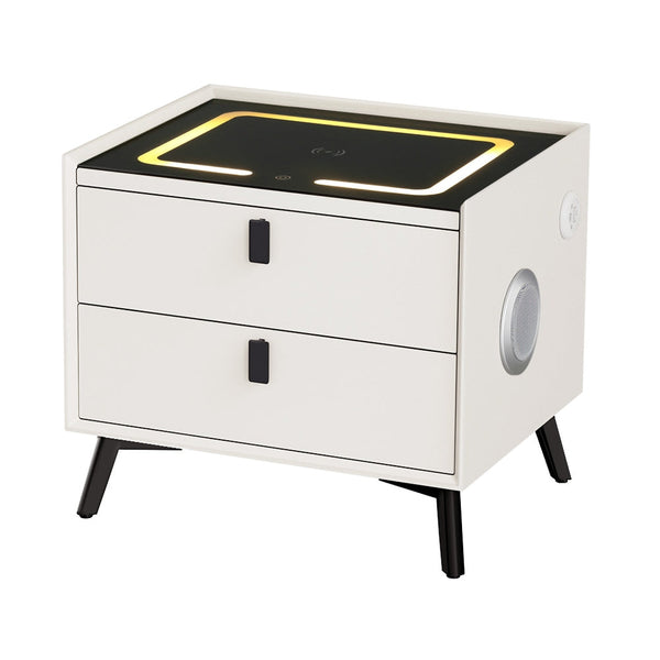 Bedside Tables Artiss Smart Bedside Table 2 Drawers With Wireless Charging Ports Led White Aika