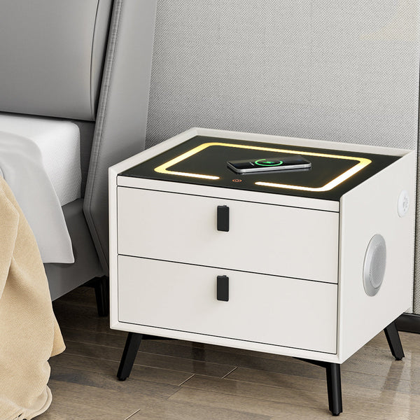 Bedside Tables Artiss Smart Bedside Table 2 Drawers With Wireless Charging Ports Led White Aika