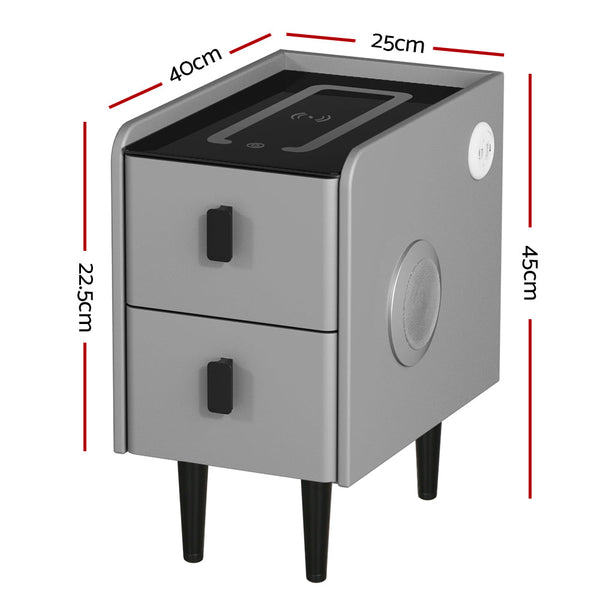 Bedside Tables Artiss Smart Bedside Table 2 Drawers With Wireless Charging Ports Led Grey Aida