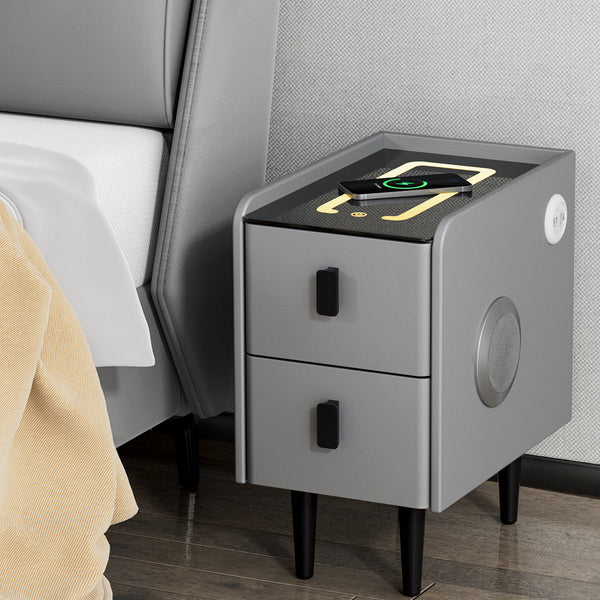 Bedside Tables Artiss Smart Bedside Table 2 Drawers With Wireless Charging Ports Led Grey Aida