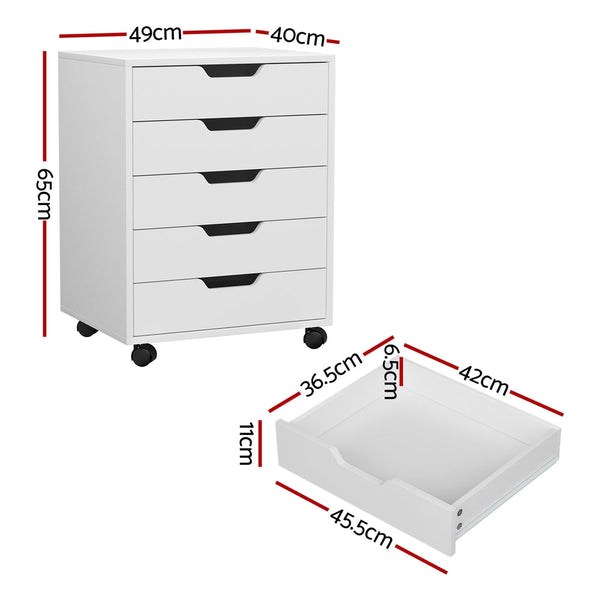 Filing Cabinets Artiss 5 Drawer Filing Cabinet Mobile Rolling Storage Chest Of Drawers Stand White