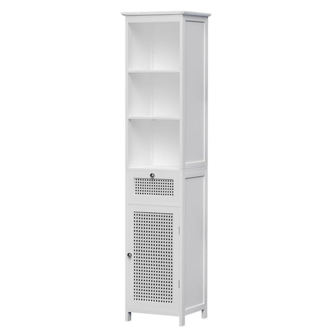 Bathroom Cabinets Artiss Bathroom Cabinet Storage 161Cm White Rattan Tallboy Toilet Cupboard