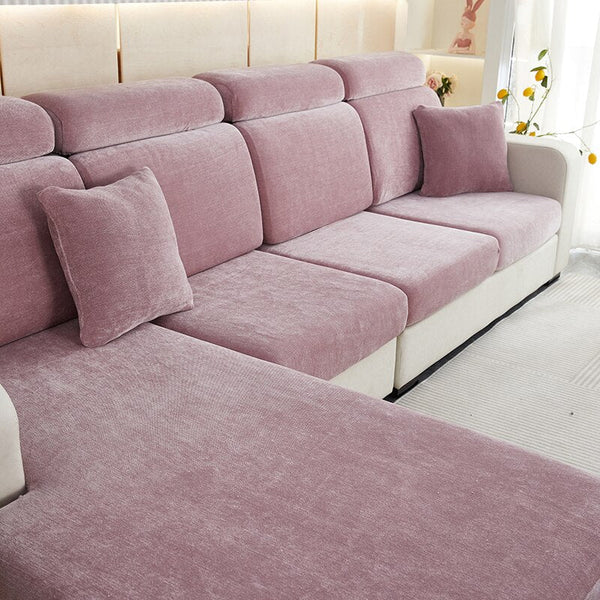 Slipcovers Sofa Cover Old Rose L Shape Polyester Chenille Thick Stretchable Cushion Slipcover