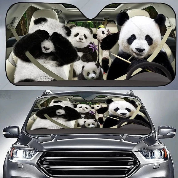 Sun Visors Funny Panda Car Windshield Sun Shade Foldable Front Window Covers Visors