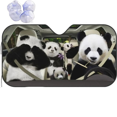 Sun Visors Funny Panda Car Windshield Sun Shade Foldable Front Window Covers Visors