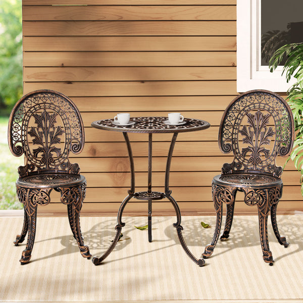 Outdoor Dining Sets Gardeon 3Pc Patio Furniture Outdoor Bistro Set Dining Chairs Aluminium Bronze