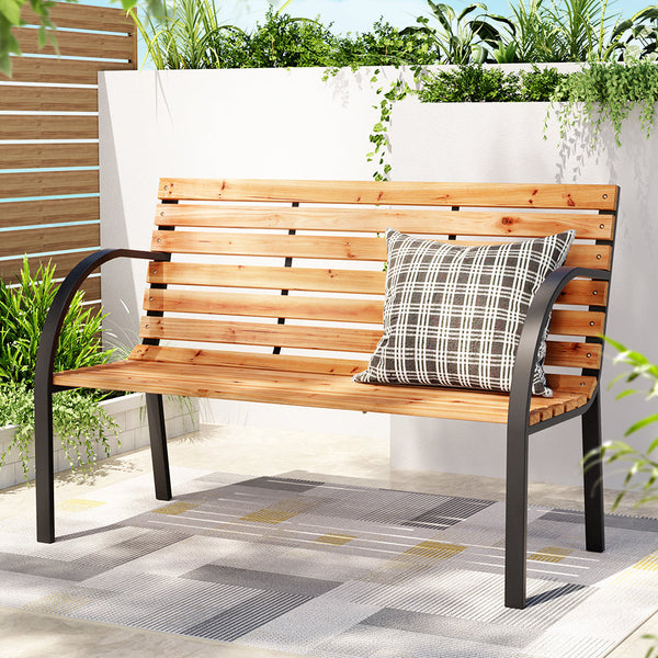 Patio Benches Gardeon Outdoor Garden Bench Seat 120Cm Wooden Steel Seater Patio Furniture Natural