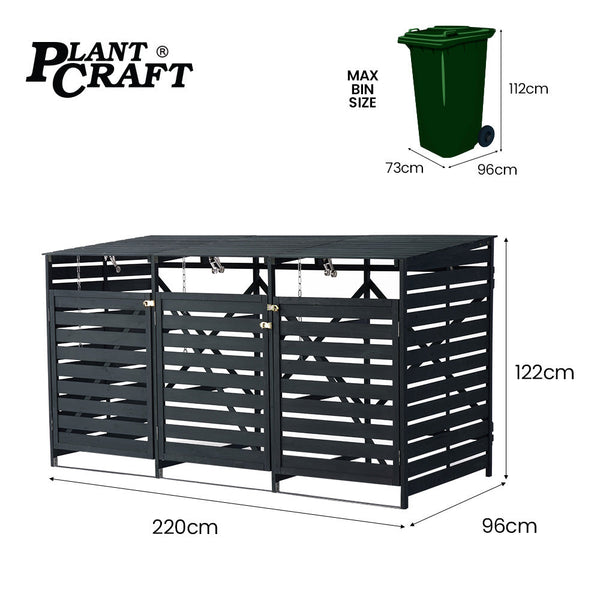 Rubbish Bins Plantcraft Triple Wood Wheelie Bins Storage Shed 3 Door Garbage Rubbish Enclosure