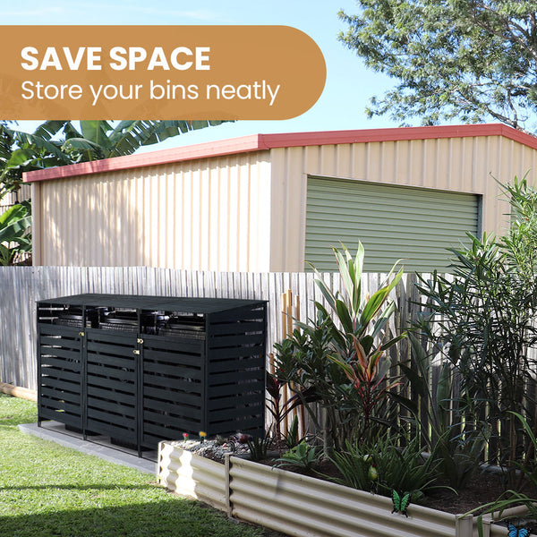 Rubbish Bins Plantcraft Triple Wood Wheelie Bins Storage Shed 3 Door Garbage Rubbish Enclosure