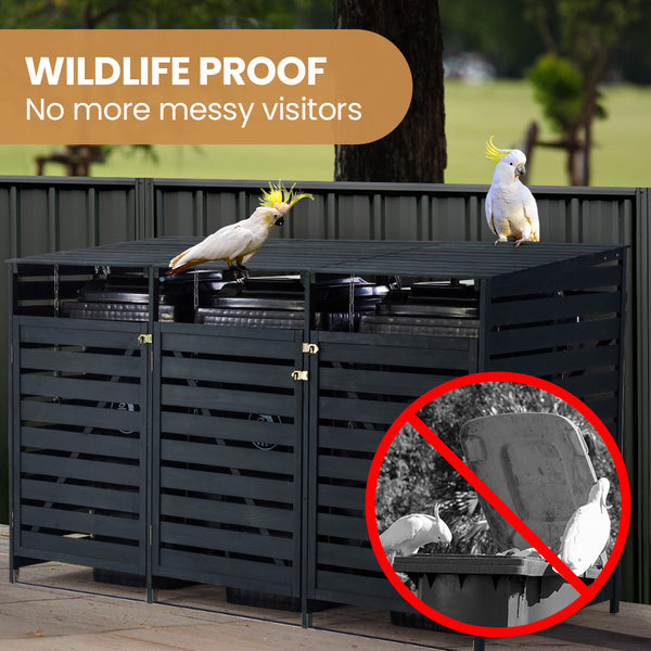 Rubbish Bins Plantcraft Triple Wood Wheelie Bins Storage Shed 3 Door Garbage Rubbish Enclosure