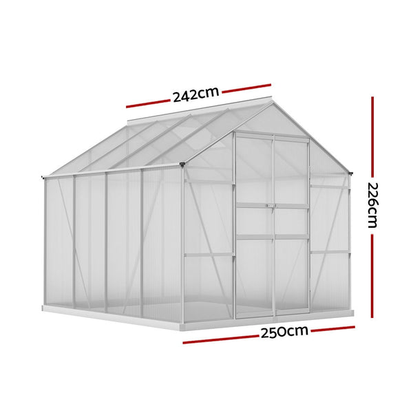 Greenhouses Greenfingers Aluminium Greenhouse House Polycarbonate Garden Shed 2.4X2.5M