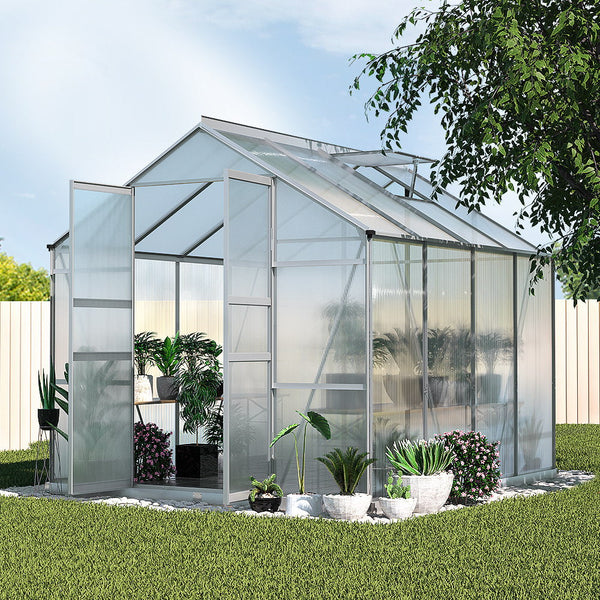 Greenhouses Greenfingers Aluminium Greenhouse House Polycarbonate Garden Shed 2.4X2.5M