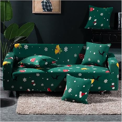 Slipcovers Sofa Cover Green Christmas Snowflakes Design Stretchable Non Slip Slipcover