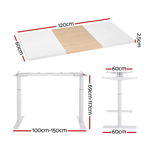 Standing Desks Artiss Standing Desk Motorised Electric Dual Splice White Pine 120Cm