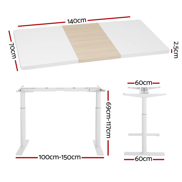 Standing Desks Artiss Standing Desk Motorised Electric Dual 140Cm White Pine