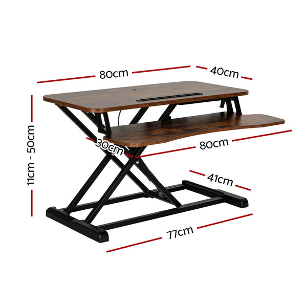 Standing Desks Artiss Standing Desk Riser Height Adjustable Rustic Brown 80Cm