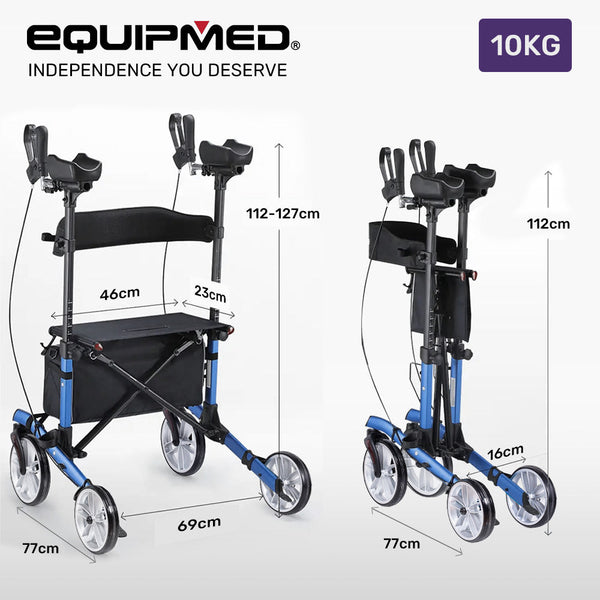 Walkers & Canes Equipmed Upright Rollator Walker With Forearm Support Rests Mobilty Aid Seat Blue