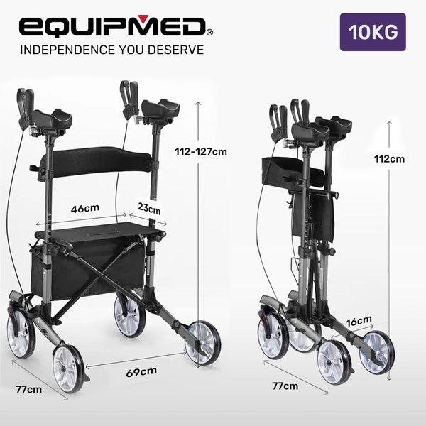 Walkers & Canes Equipmed Upright Rollator Walker With Forearm Rest Supports Mobilty Aid Seat Grey