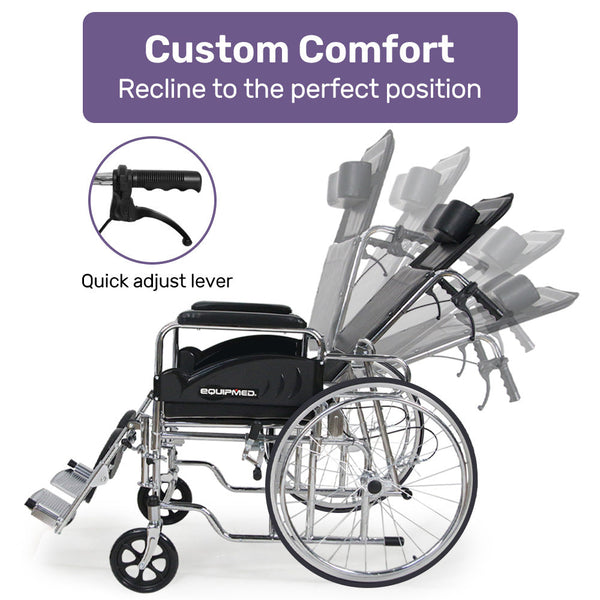 Wheelchairs Equipmed Folding Manual Reclining Wheelchair Self Propelled 24' Rear Wheels Chrome Steel Frame 46Cm Wide Seat 100Kg Capacity Park Brakes