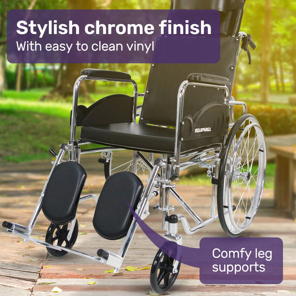 Wheelchairs Equipmed Folding Manual Reclining Wheelchair Self Propelled 24' Rear Wheels Chrome Steel Frame 46Cm Wide Seat 100Kg Capacity Park Brakes