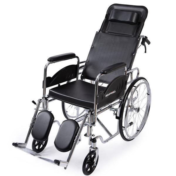 Wheelchairs Equipmed Folding Manual Reclining Wheelchair Self Propelled 24' Rear Wheels Chrome Steel Frame 46Cm Wide Seat 100Kg Capacity Park Brakes