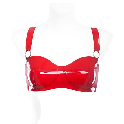 Bras & Bra Sets Sexy Lingerie Women's Red Latex Bra Underwear With Metallic Rings