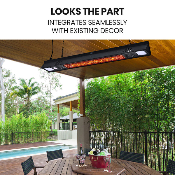 Patio Heaters Thermomate 2000W Electric Outdoor Strip Heater Carbon Fiber Element Wall Ceiling Or Hanging Mount Remote Led Screen 9 Radiant Settings 2