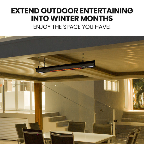 Patio Heaters Thermomate 2000W Electric Outdoor Strip Heater Carbon Fiber Element Wall Ceiling Or Hanging Mount Remote Led Screen 9 Radiant Settings 2