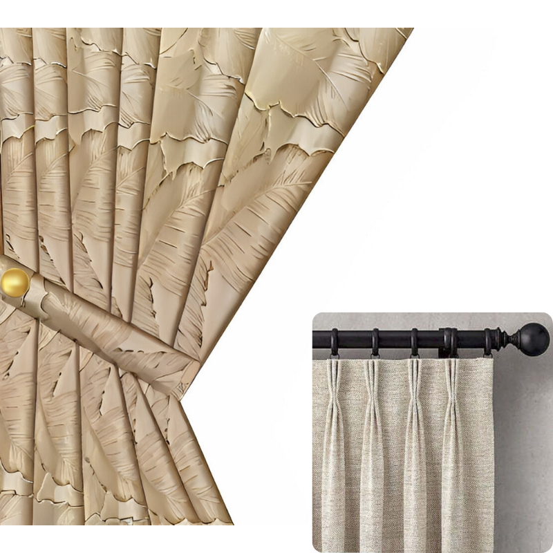 Curtains & Drapes Curtain Beige 500 Centimetre X 250 3D Leaves Luxury Blackout