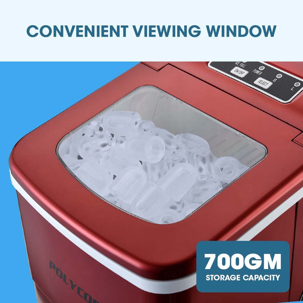 Countertop Ice Makers Polycool 2L Portable Ice Cube Maker Machine Automatic With Control Panel Red