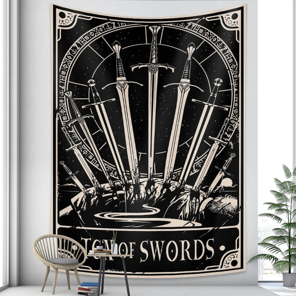 Tapestries Tapestry Black Swords 150X150 Cm Psychedelic Scene Art Bohemian Decoration