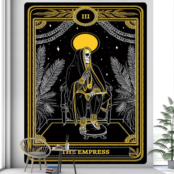 Tapestries Tapestry Black Yellow Empress 150X100 Cm Tarot Card Psychedelic Scene Art