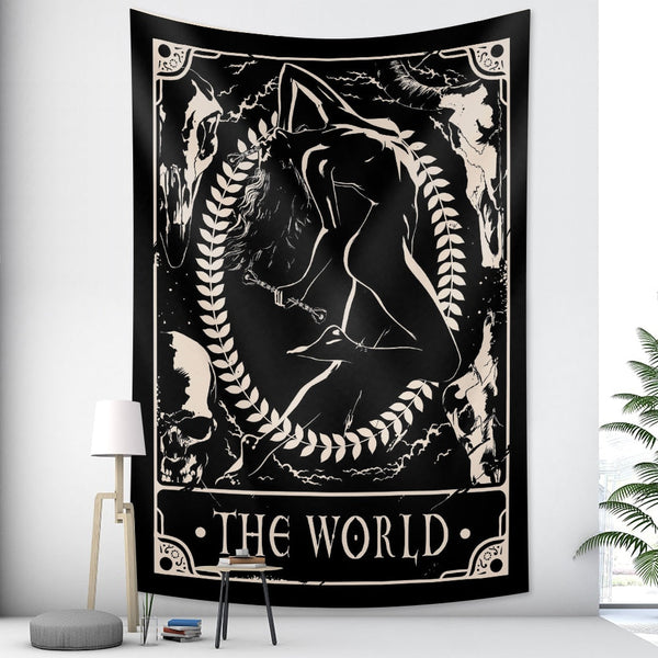 Tapestries Tapestry Black World 150X100 Cm Tarot Card Psychedelic Scene Art Decoration