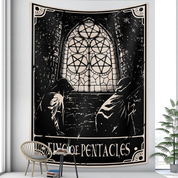 Tapestries Tapestry Black Pentacles 150X100 Cm Tarot Card Psychedelic Scene Art Decoration