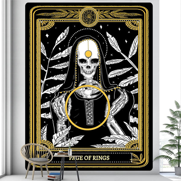 Tapestries Tapestry Black Yellow Page Of Rings 230X150 Cm Tarot Card Psychedelic Art