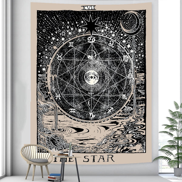 Tapestries Tapestry Black Star 230X150 Cm Tarot Card Psychedelic Scene Art Decor Sheets