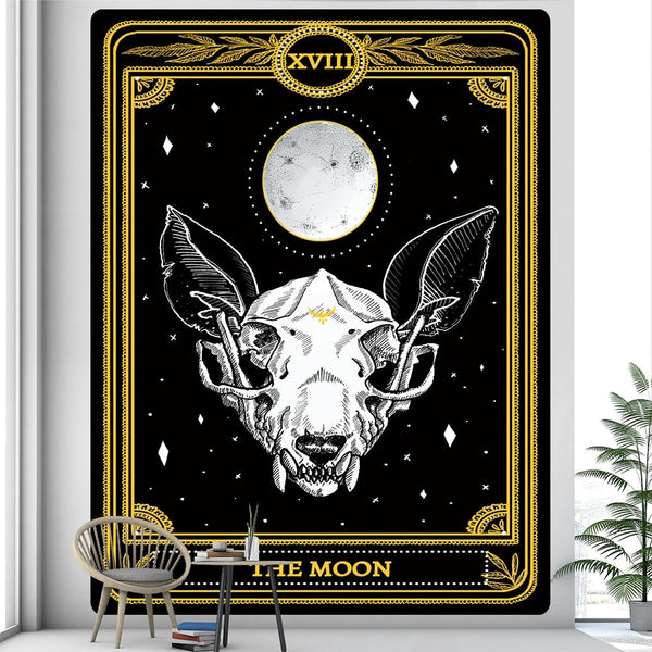 Tapestries Tapestry Black Yellow Moon 230X150 Cm Tarot Card Psychedelic Scene Art