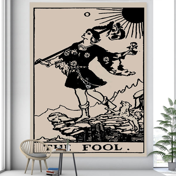 Tapestries Tapestry Beige Fool 95X70 Cm Tarot Card Psychedelic Scene Art Bohemian Decoration