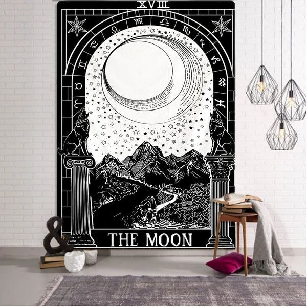 Tapestries Tapestry Black The Moon 150X150 Cm Tarot Card Psychedelic Scene Art Decoration