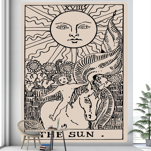 Tapestries Tapestry Beige The Sun 150X100 Cm Tarot Card Psychedelic Scene Art Decoration