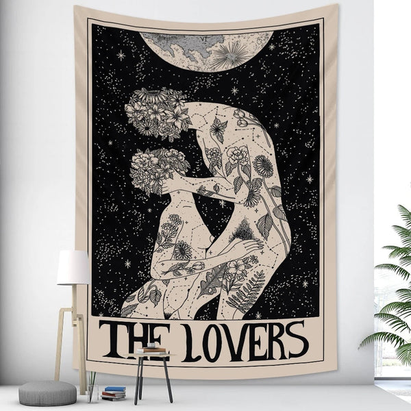 Tapestries Tapestry Black Lovers 150X150 Cm Tarot Card Psychedelic Scene Art